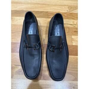 Salvatore Ferragamo Grandioso Grained Calfskin Gancini Loafers Size 10.5 EE